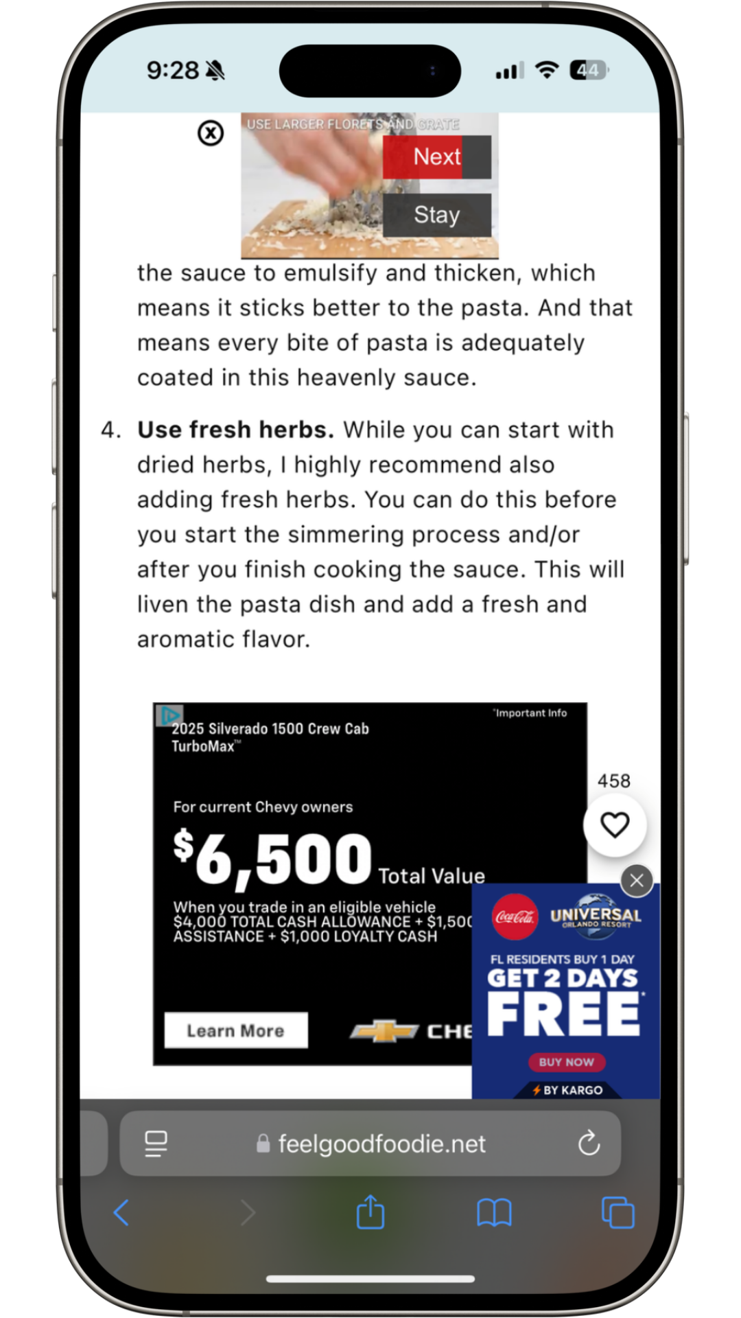 Finding a recipe on a mobile device