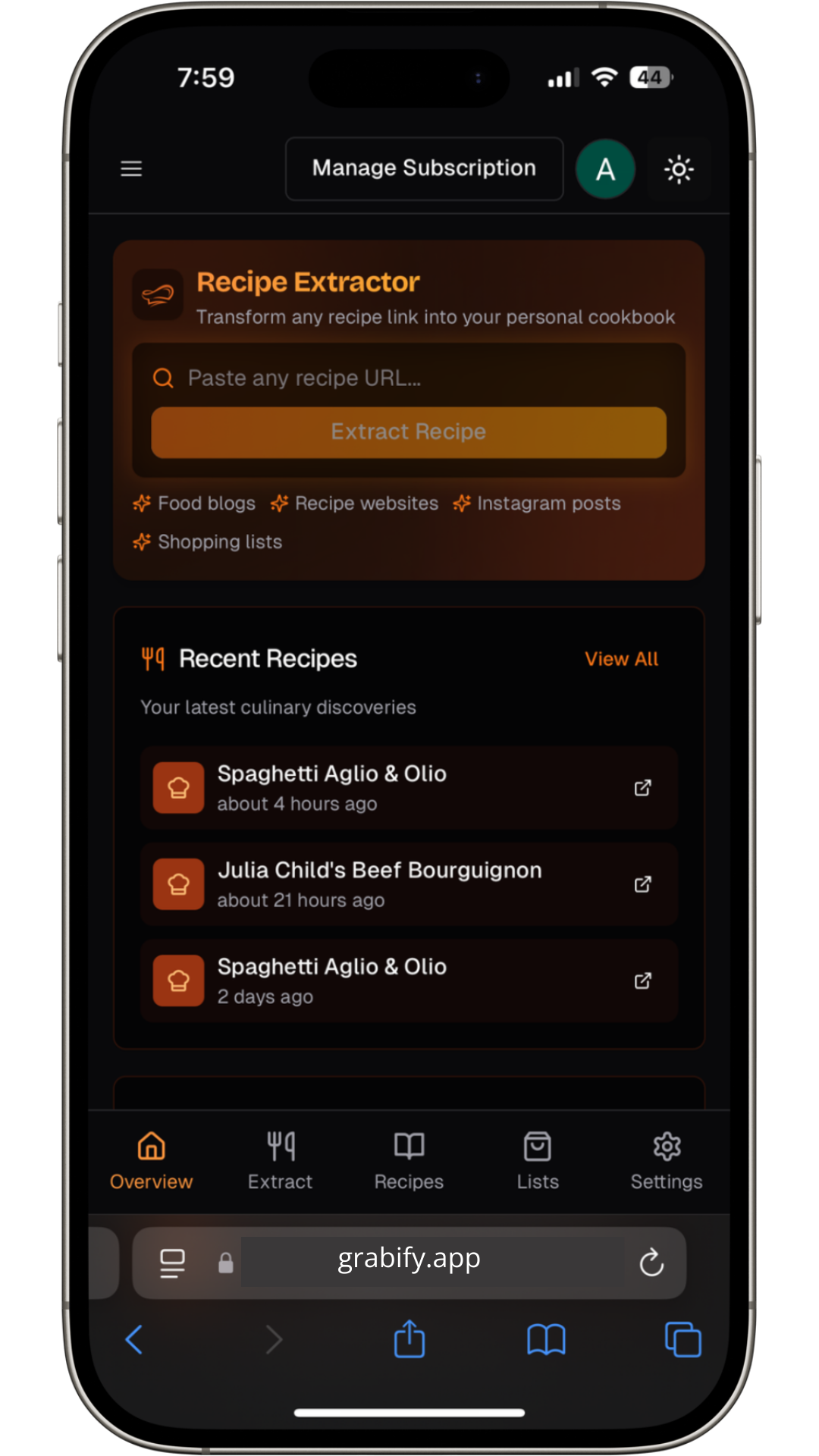 Copying and pasting a recipe on a mobile device